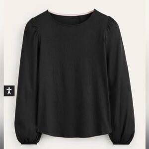 Boden supersoft long sleeve slightly puff sleeve top, size 6, Black